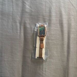 Rose Gold Mesh Strap Watch with Green Dial